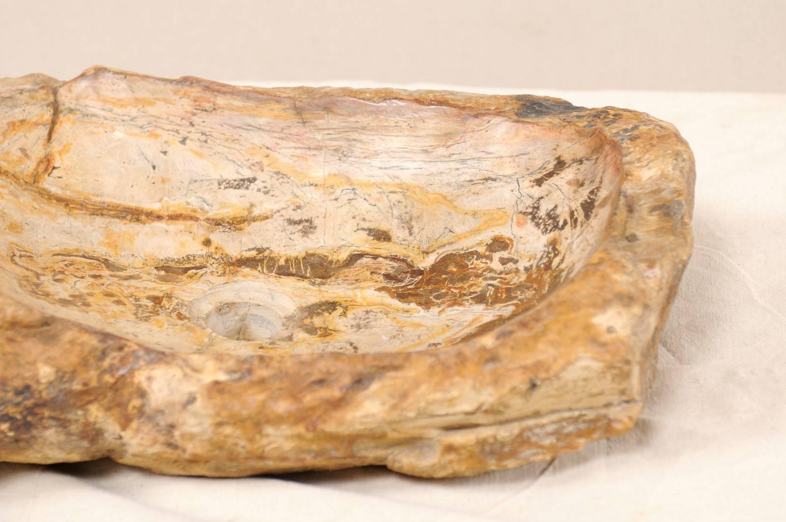 Indonesian Beautifully Rustic Petrified Wood Sink in Beige, Cream and Brown for Powder Room