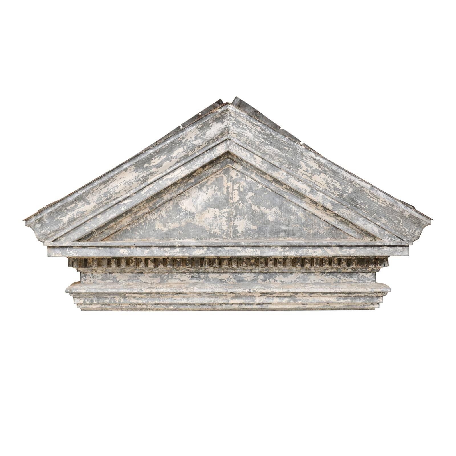 American Zinc Pediment from the Early 19th Century with Dentil Molding