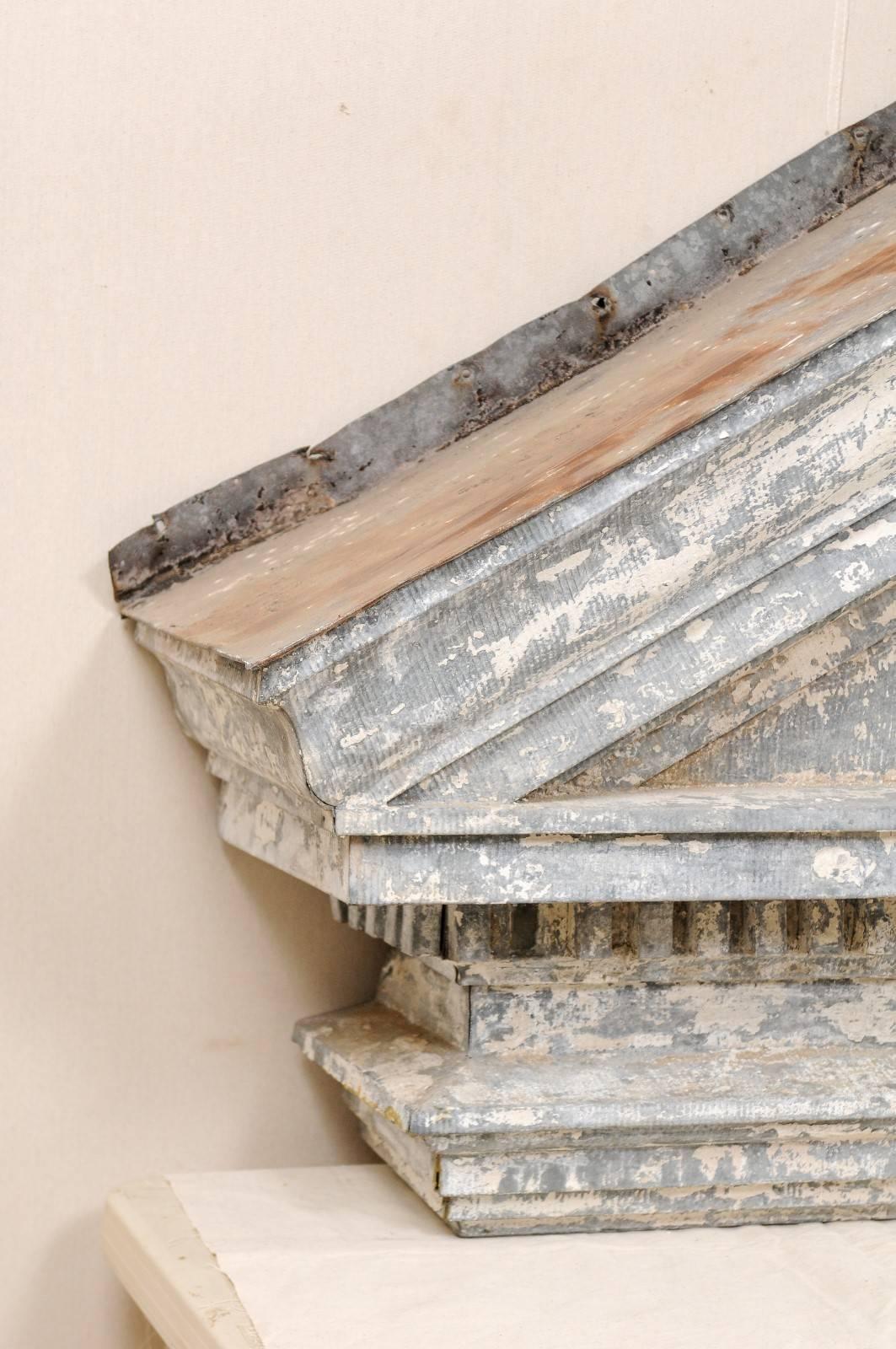 Carved American Zinc Pediment from the Early 19th Century with Dentil Molding