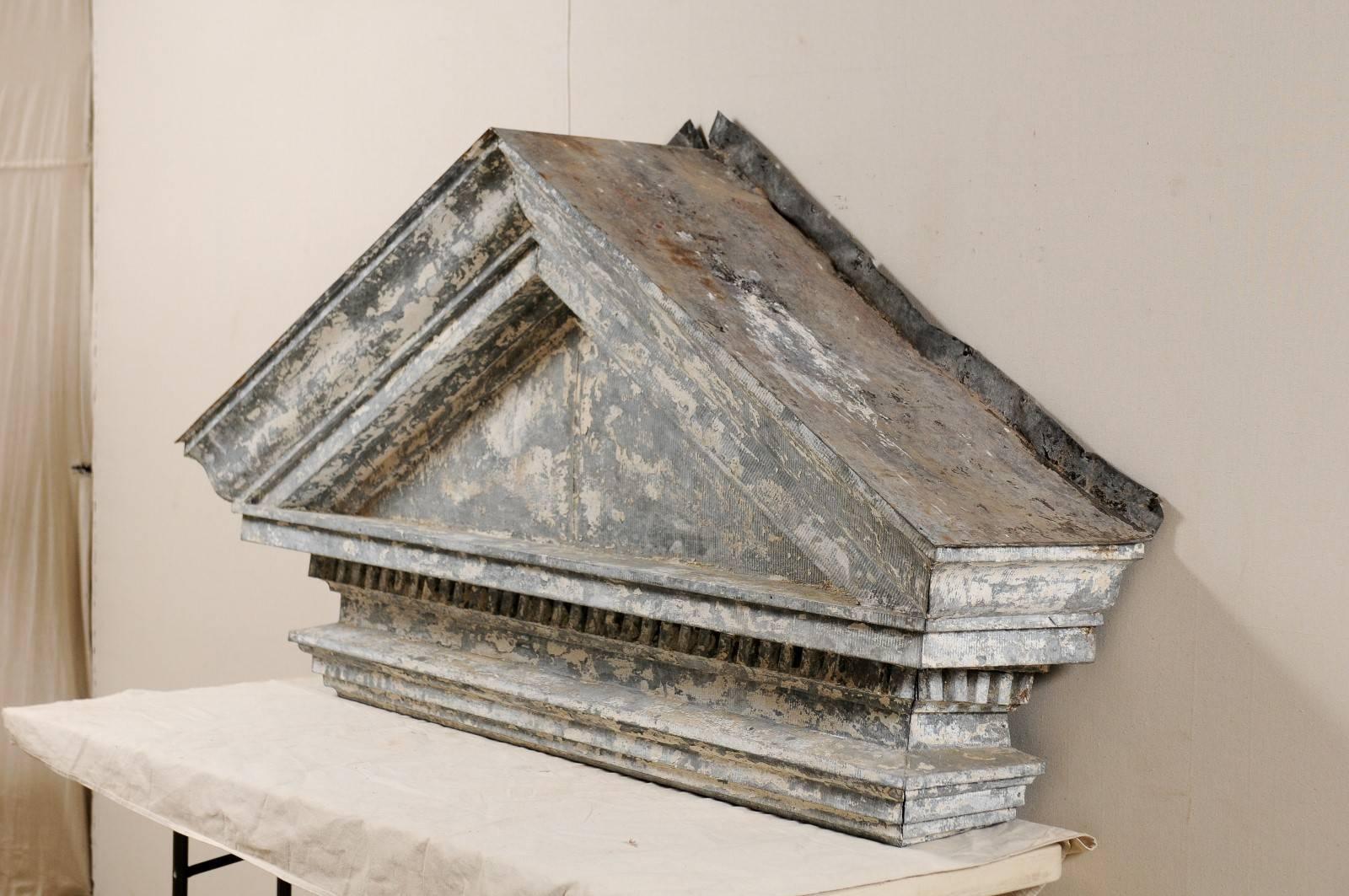 American Zinc Pediment from the Early 19th Century with Dentil Molding 2