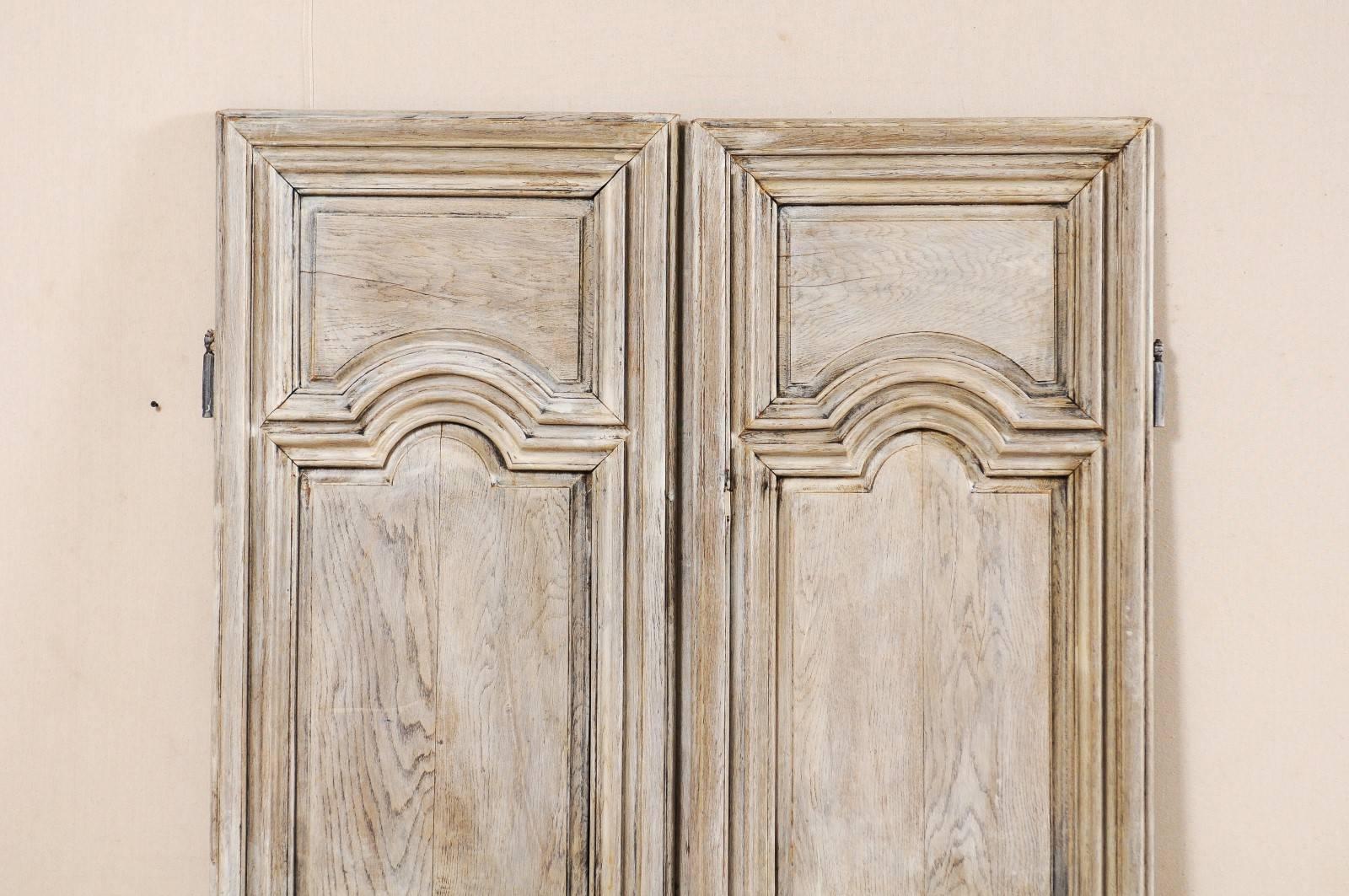 Carved Pair of Lovely 19th Century French Doors with a Painted Pale Grey Wash