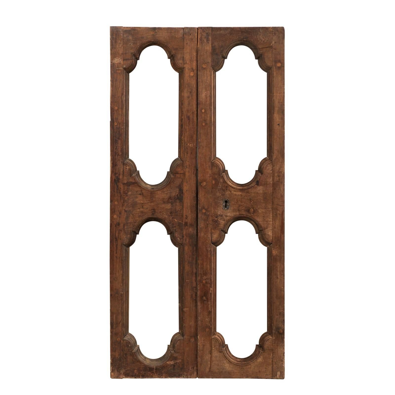 Pair of Italian 19th Century Carved Wood Doors with Pierced Central Motifs