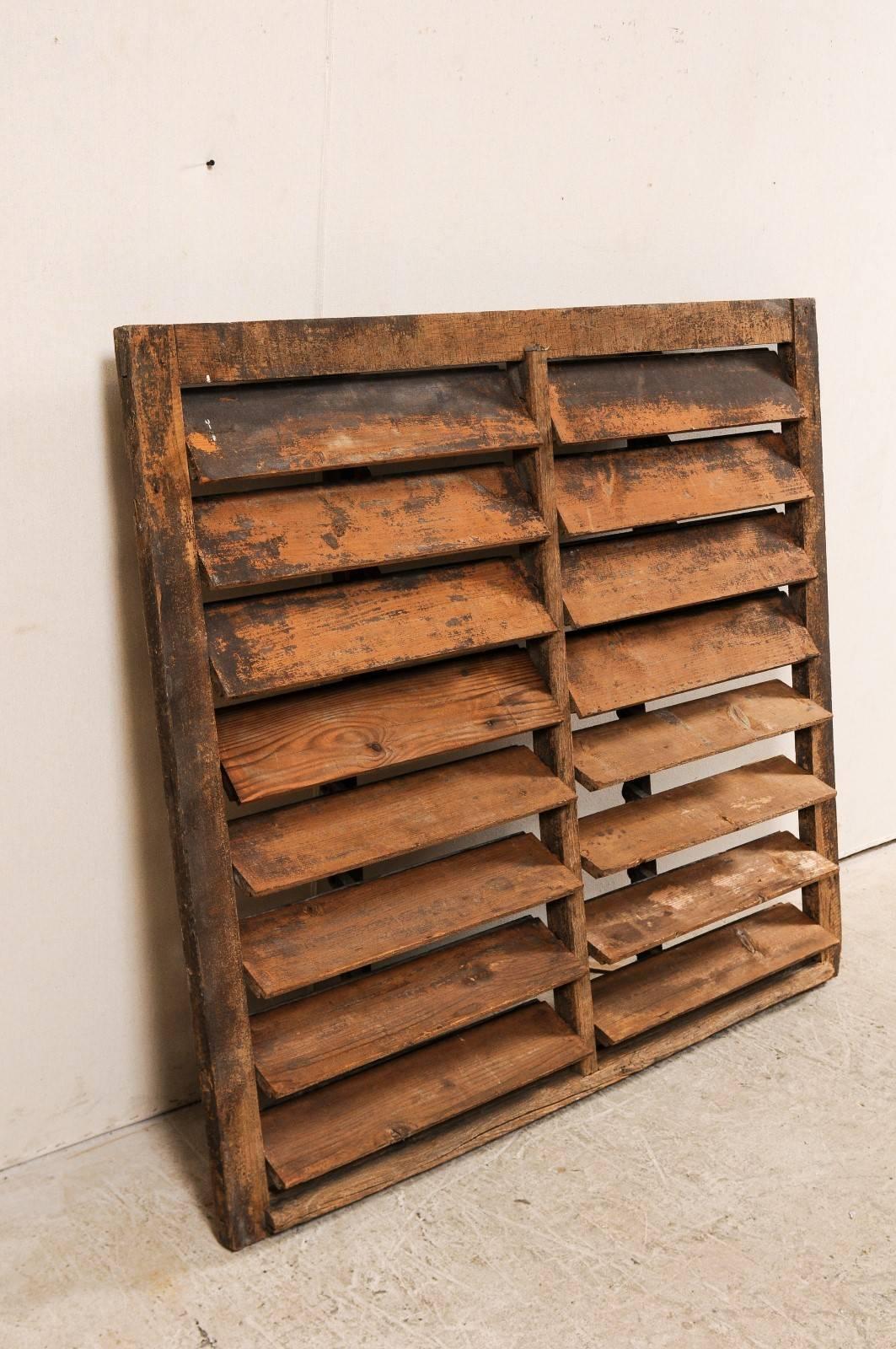 Carved Large Beautifully Rustic Vintage American Shutter of Nicely Distressed Wood For Sale