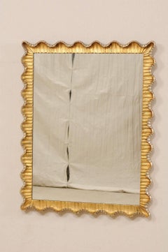 Mid-Century Style Hollywood Regency Gilt Mirror with Curling Scalloped Surround
