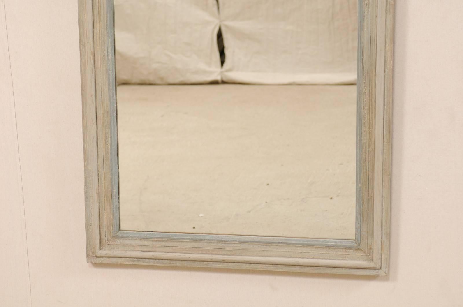 Glass Lovely Muted Grey-Blue Vintage Tall Rectangular Mirror with Elegant Molding