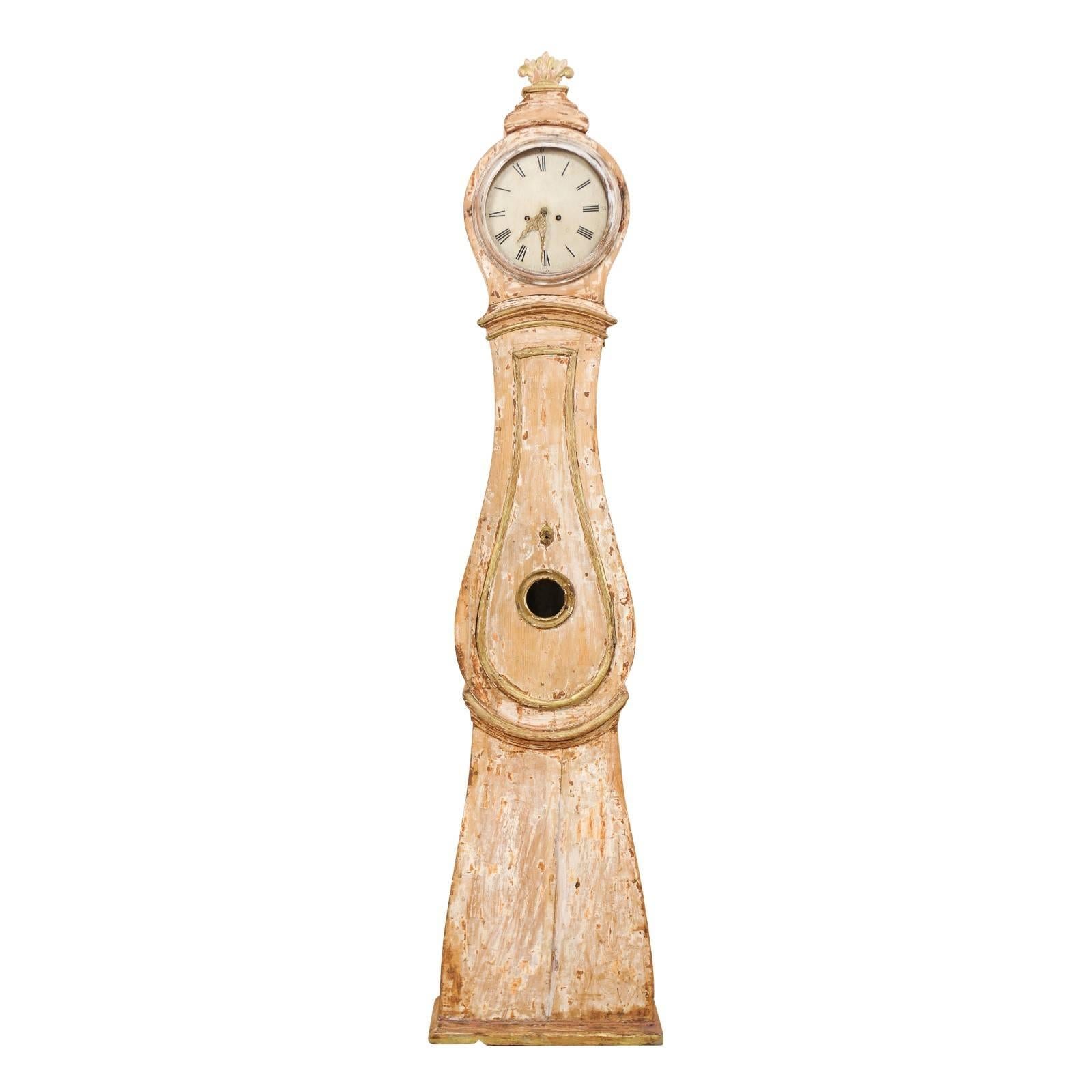 19th Century Swedish Floor Clock Scraped to Original Lovely Natural Wood Finish