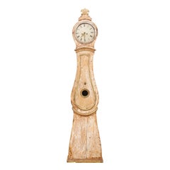 Antique 19th Century Swedish Floor Clock Scraped to Original Lovely Natural Wood Finish