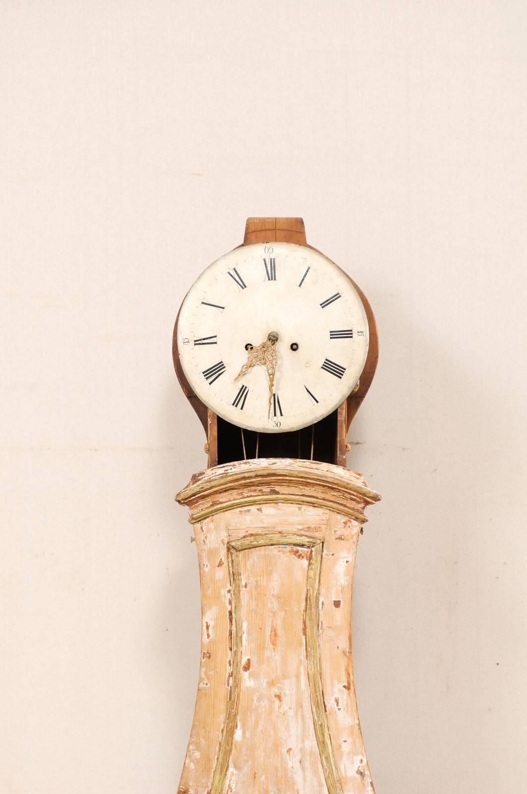 19th Century Swedish Floor Clock Scraped to Original Lovely Natural Wood Finish For Sale 2