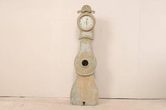 19th Century Northern Swedish Painted Wood Floor Clock with Unique Crest