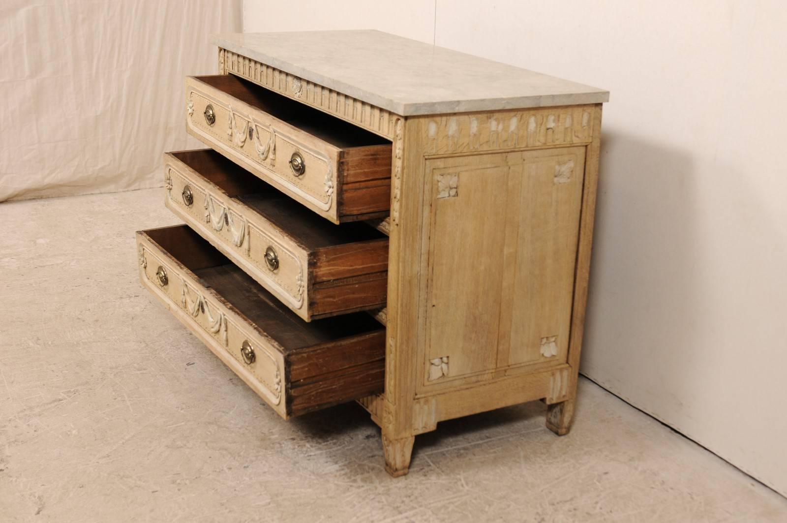 French, Early 19th Century Carved Pale Wood Chest with Honed Grey Marble Top 3