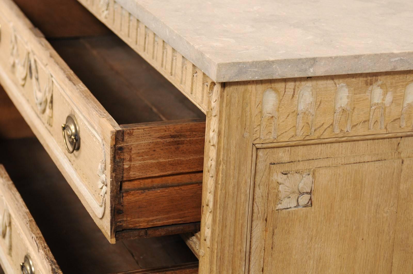 French, Early 19th Century Carved Pale Wood Chest with Honed Grey Marble Top 4