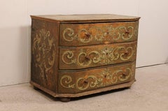 A Large 18th Century Beautifully Hand-Painted Wood Three-Drawer Commode, Italy