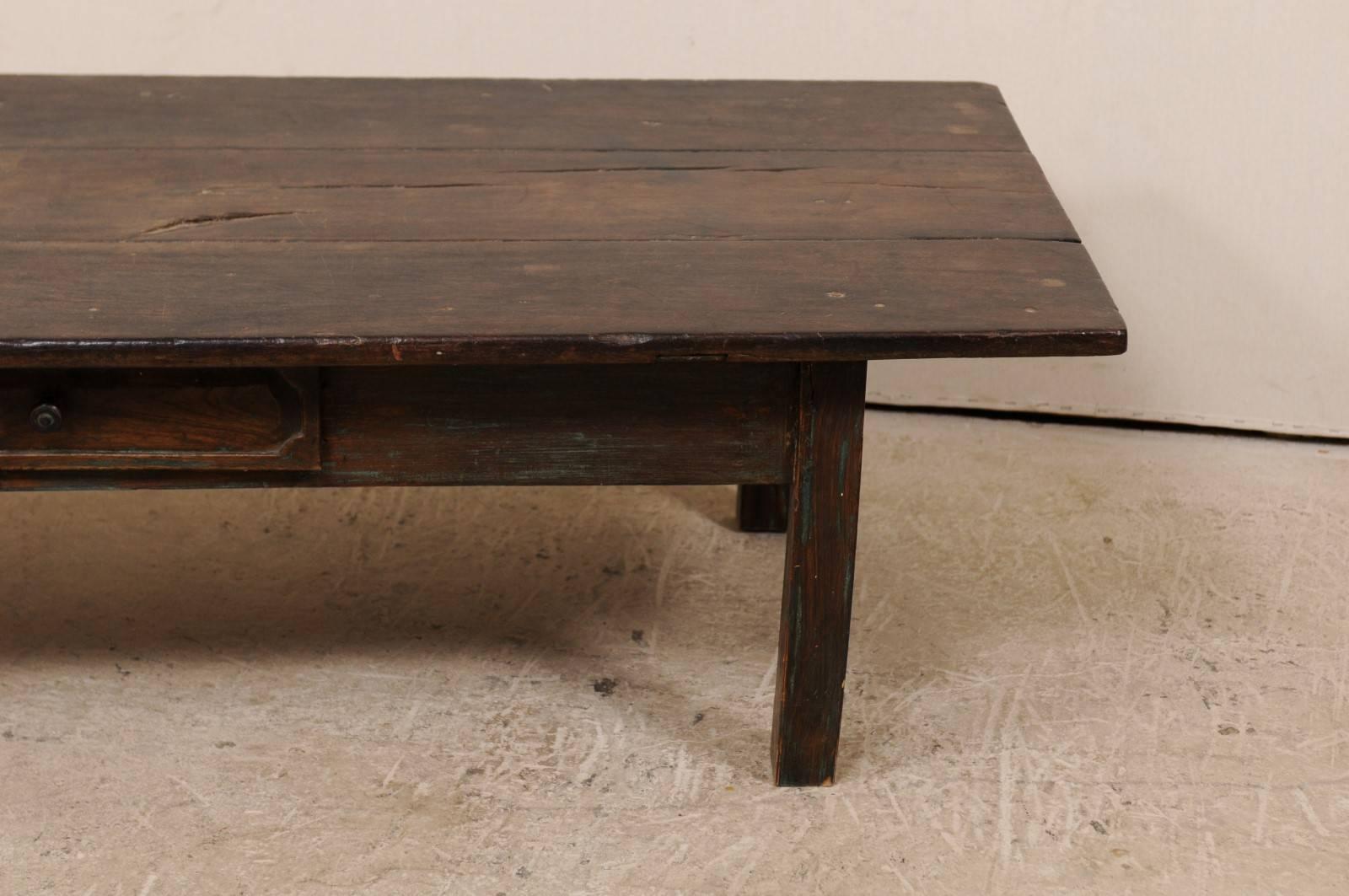 19th Century Brazilian Rustic Carved Peroba Wood Coffee Table with Single Drawer 1