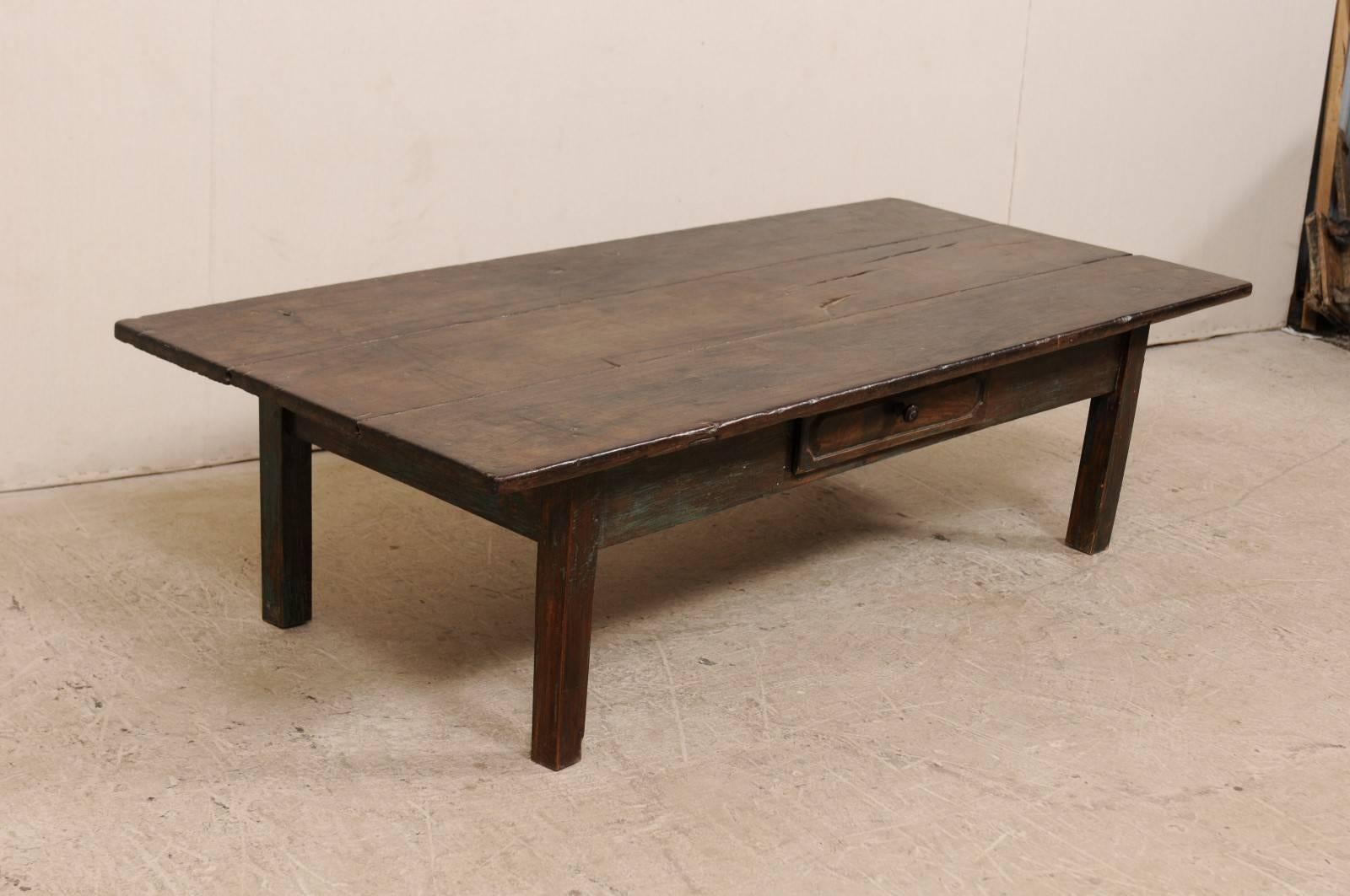 19th Century Brazilian Rustic Carved Peroba Wood Coffee Table with Single Drawer 2