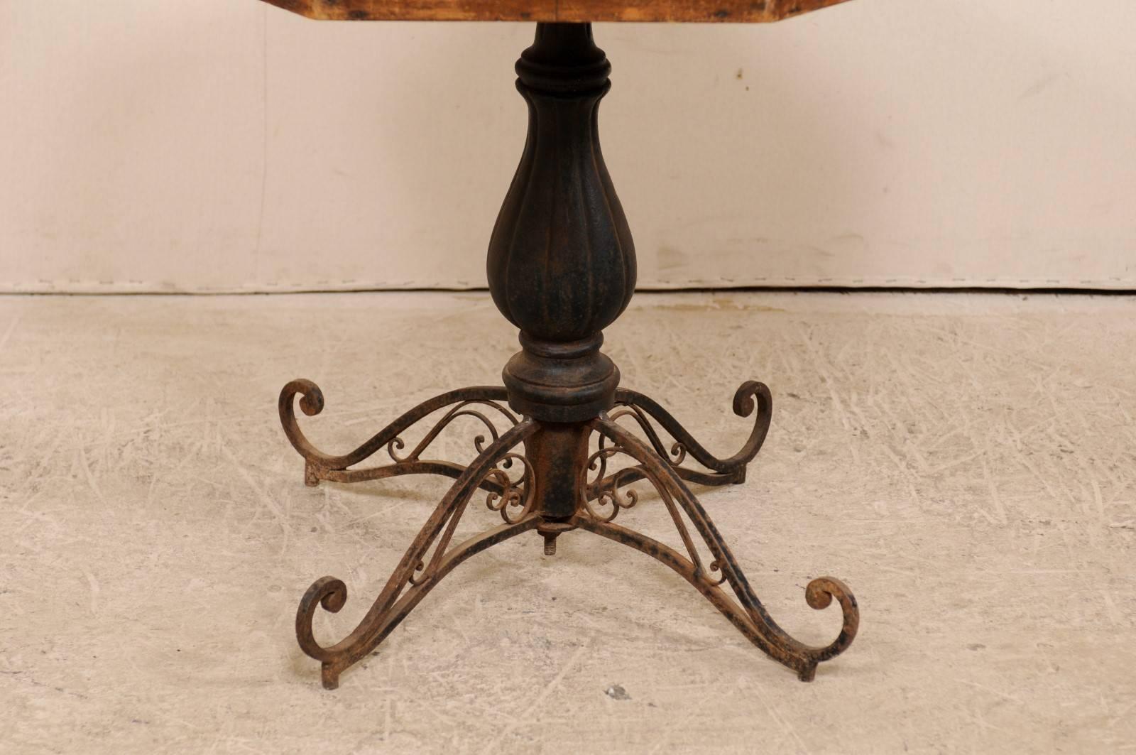 Rustic Whimsical Late 19th Century Crokinole Gaming Pedestal Table of Iron and Wood