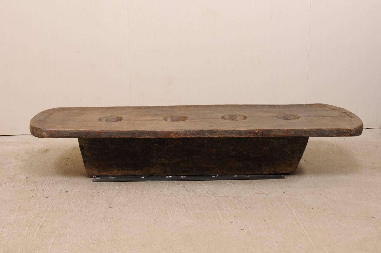 Rustic Primitive Late 19th Century Nagaland India Coffee/Center Table of Carved Wood
