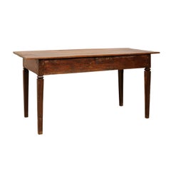 Brazilian 19th Century Carved Peroba Wood Table with Elegant Tapered Legs