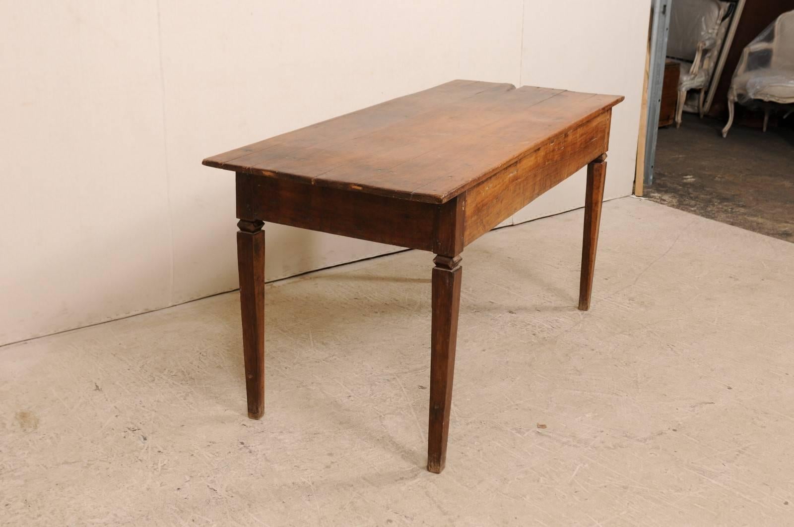 Brazilian 19th Century Carved Peroba Wood Table with Elegant Tapered Legs 1
