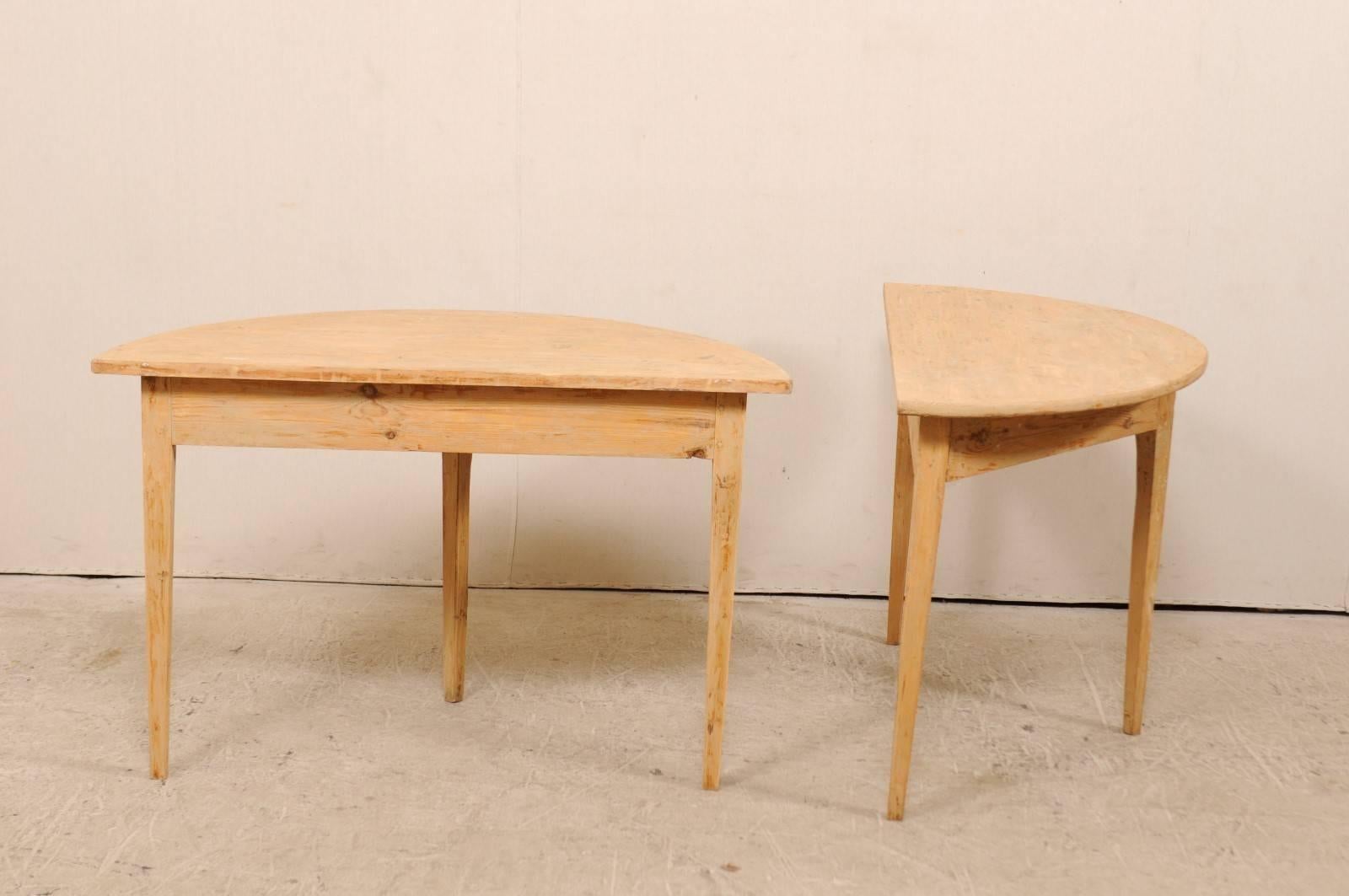 Pair of 19th Century Wood Demilune Tables in Warm Painted Taupe Finish 1