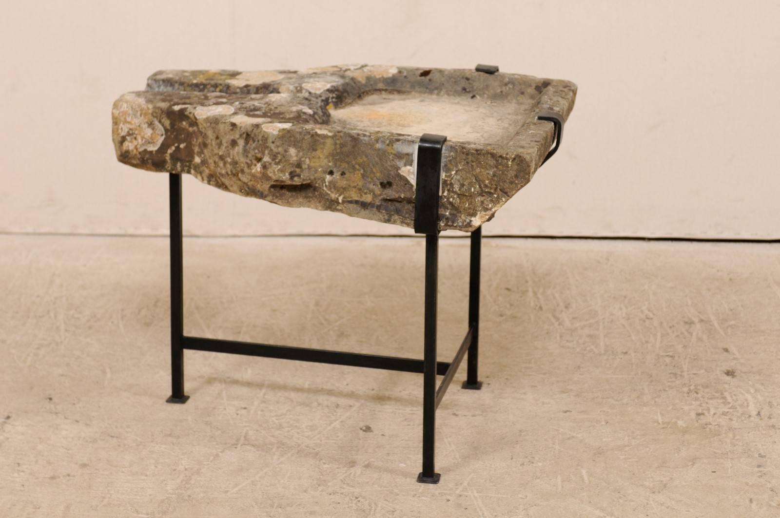 Early 19th Century French Stone Trough Coffee Table on Custom Black Iron Base 3