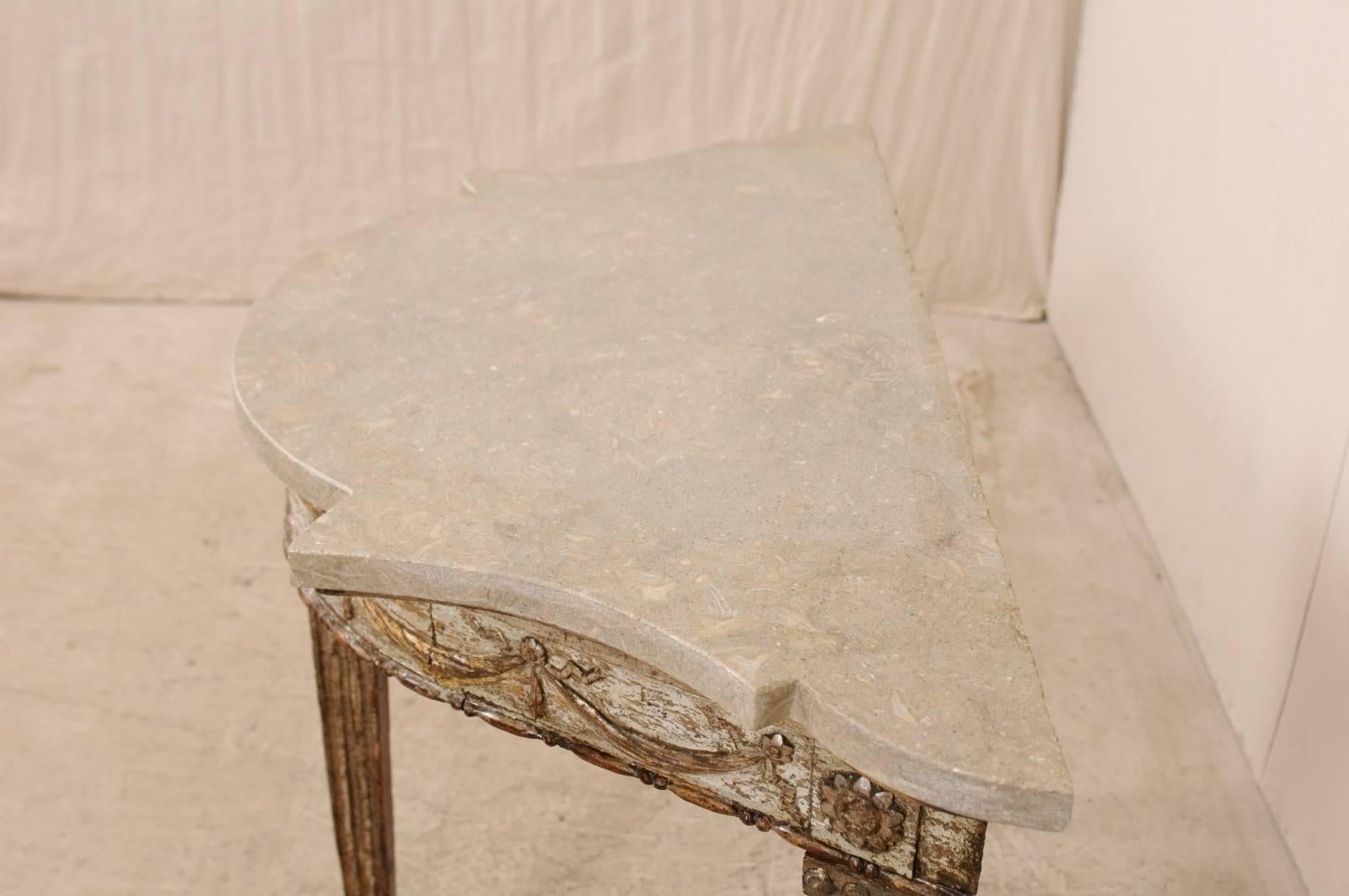 Exquisite Italian 18th Century Giltwood Demilune with Fossilized Granite Top 1