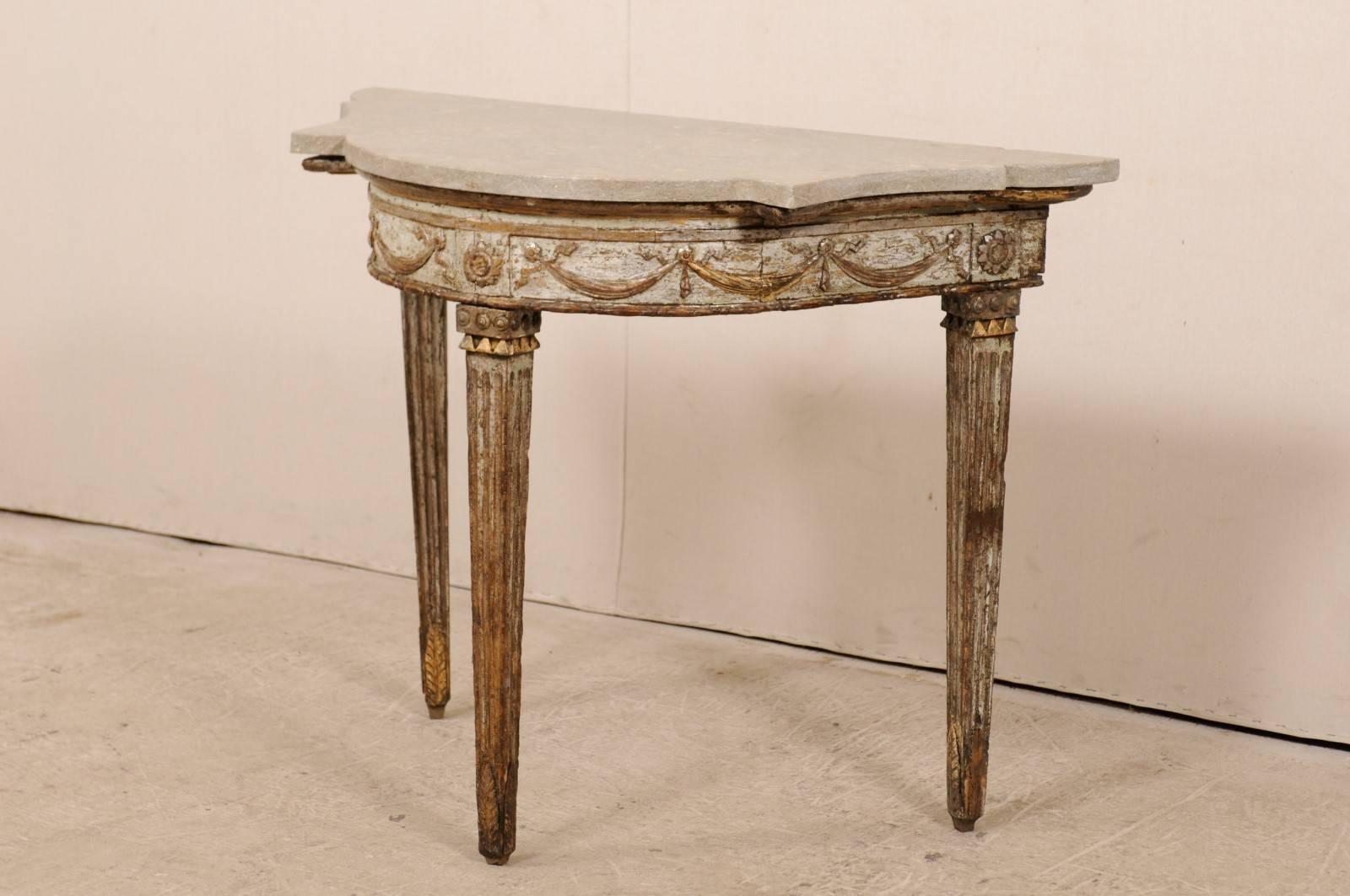 18th Century and Earlier Exquisite Italian 18th Century Giltwood Demilune with Fossilized Granite Top