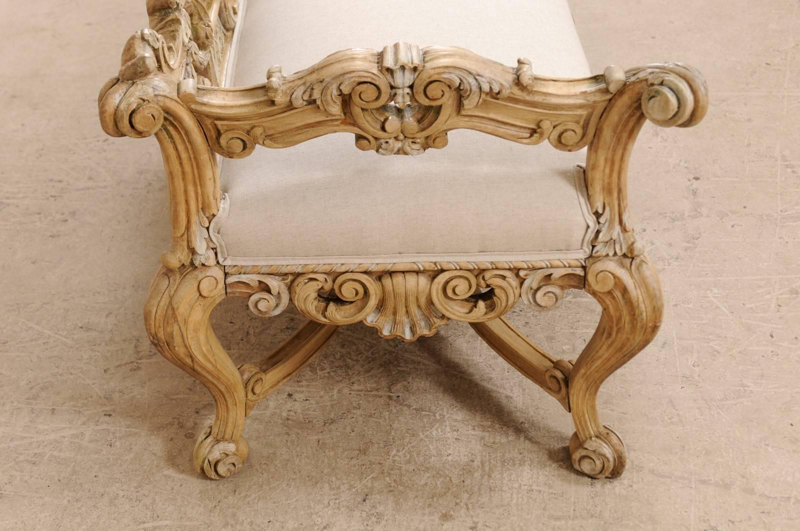 Italian 19th C. Baroque Style Sofa Bench w/ Ornately-Pierce Carved Back & Skirt 1