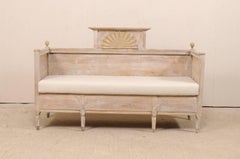 Early 19th C. Swedish Wooden Sofa Bench w/ Fan-Carved Pediment & Finial Accents