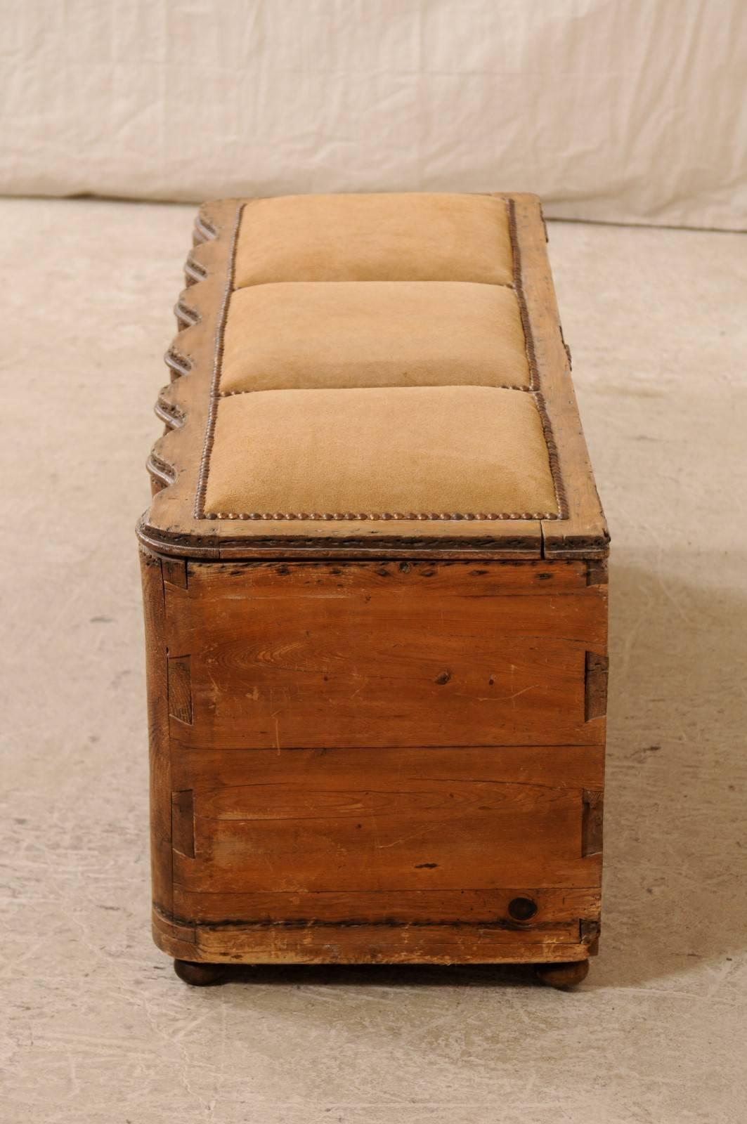 Italian Early 19th Century Undulating Wood Bench with Storage and Suede Top 4