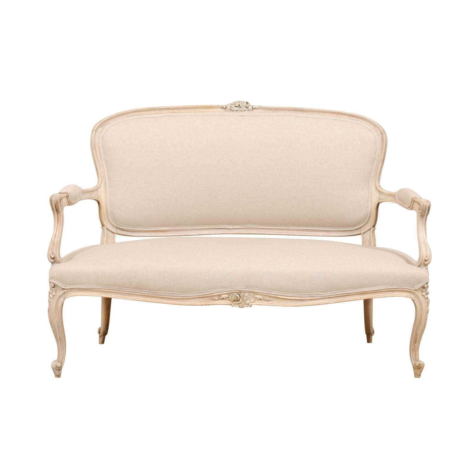 Swedish Carved Wood and Newly Upholstered Love-seat Settee, Mid 20th Century