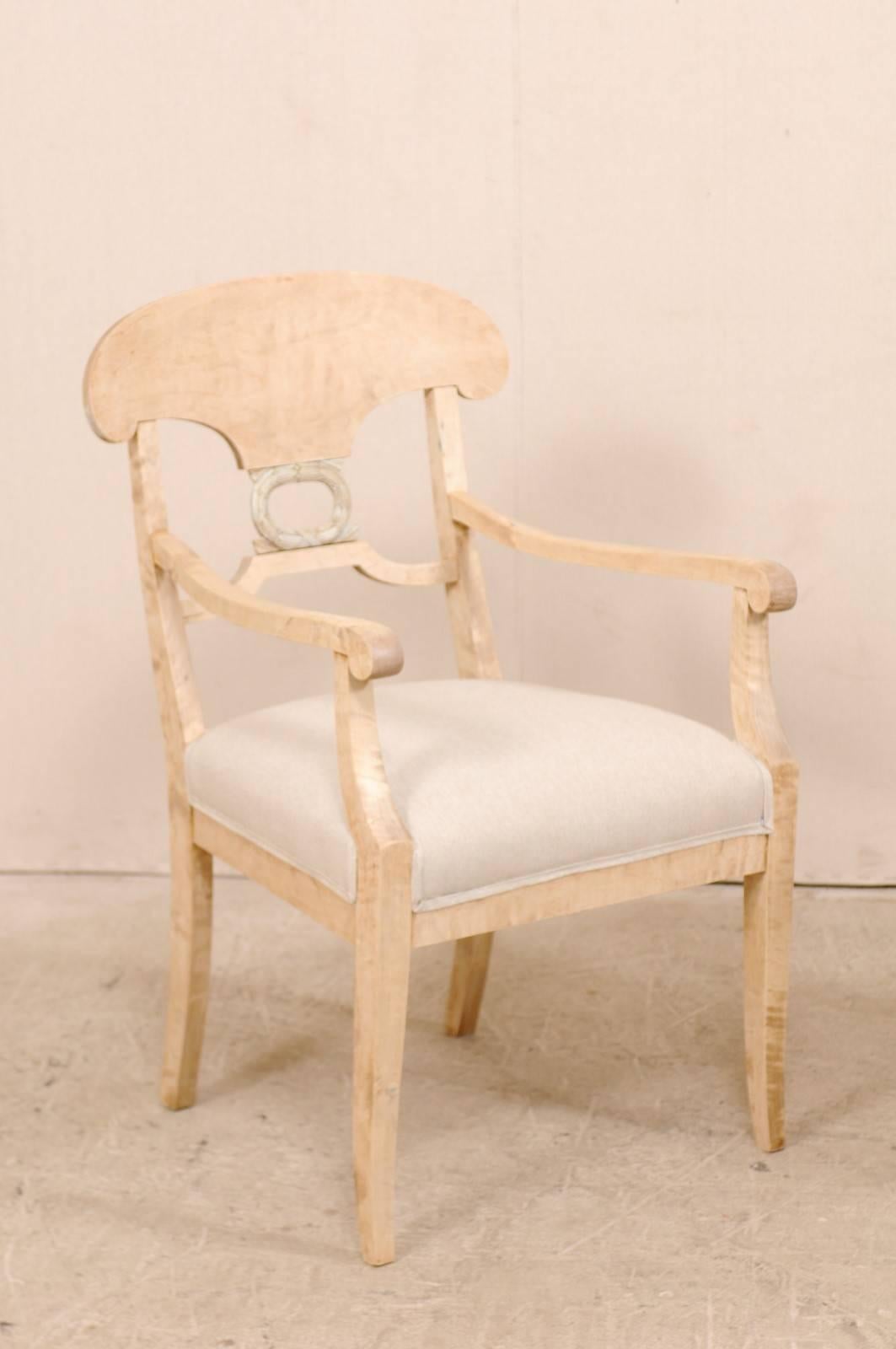 Bleached Pair of Swedish Biedermeier or Karl Johan Armchairs from the Late 1800s