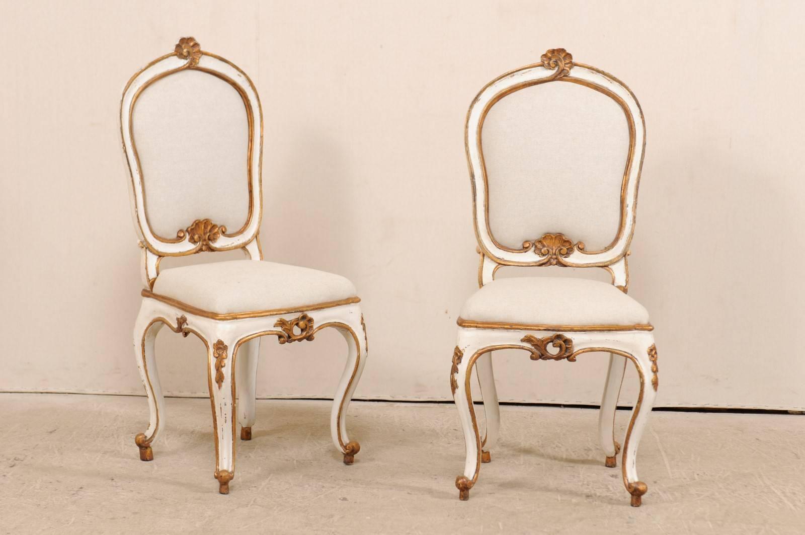 Set of Eight Italian Carved Wood Side Chairs with Stunning Deep Gold Trim 5