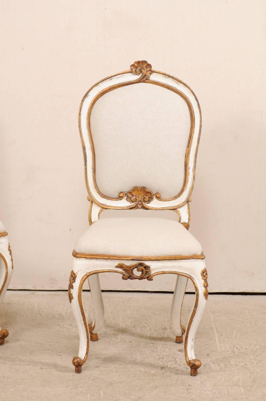 Set of Eight Italian Carved Wood Side Chairs with Stunning Deep Gold Trim 6