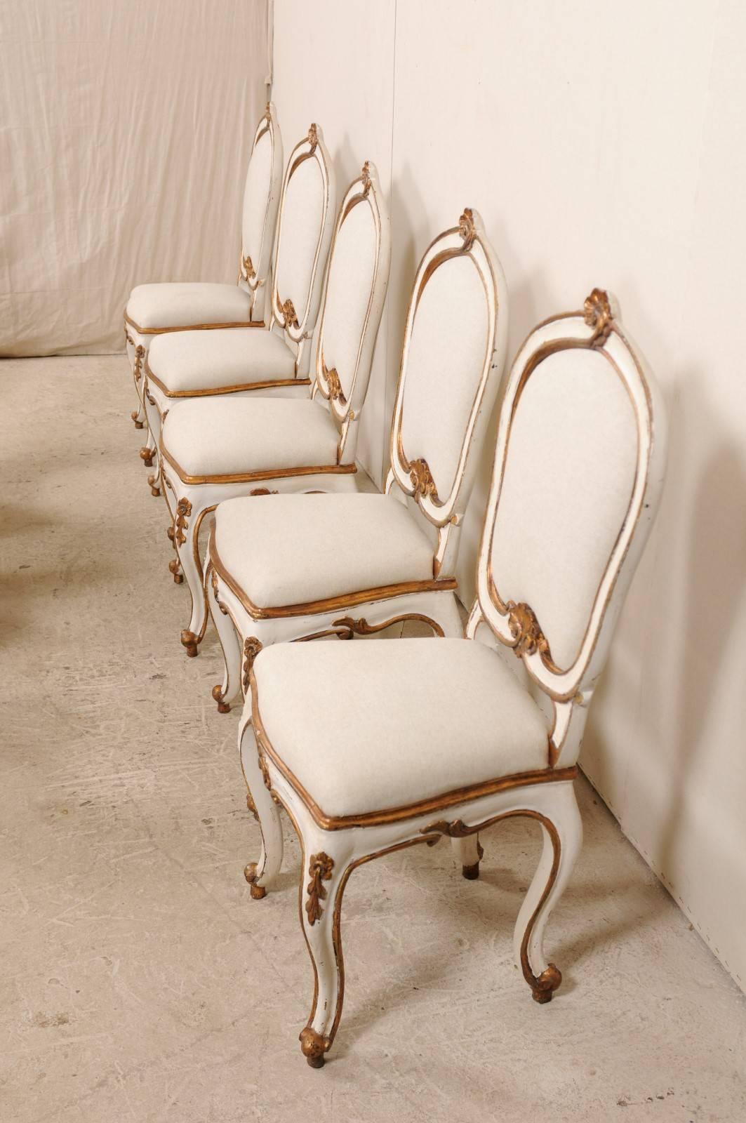 Set of Eight Italian Carved Wood Side Chairs with Stunning Deep Gold Trim 3