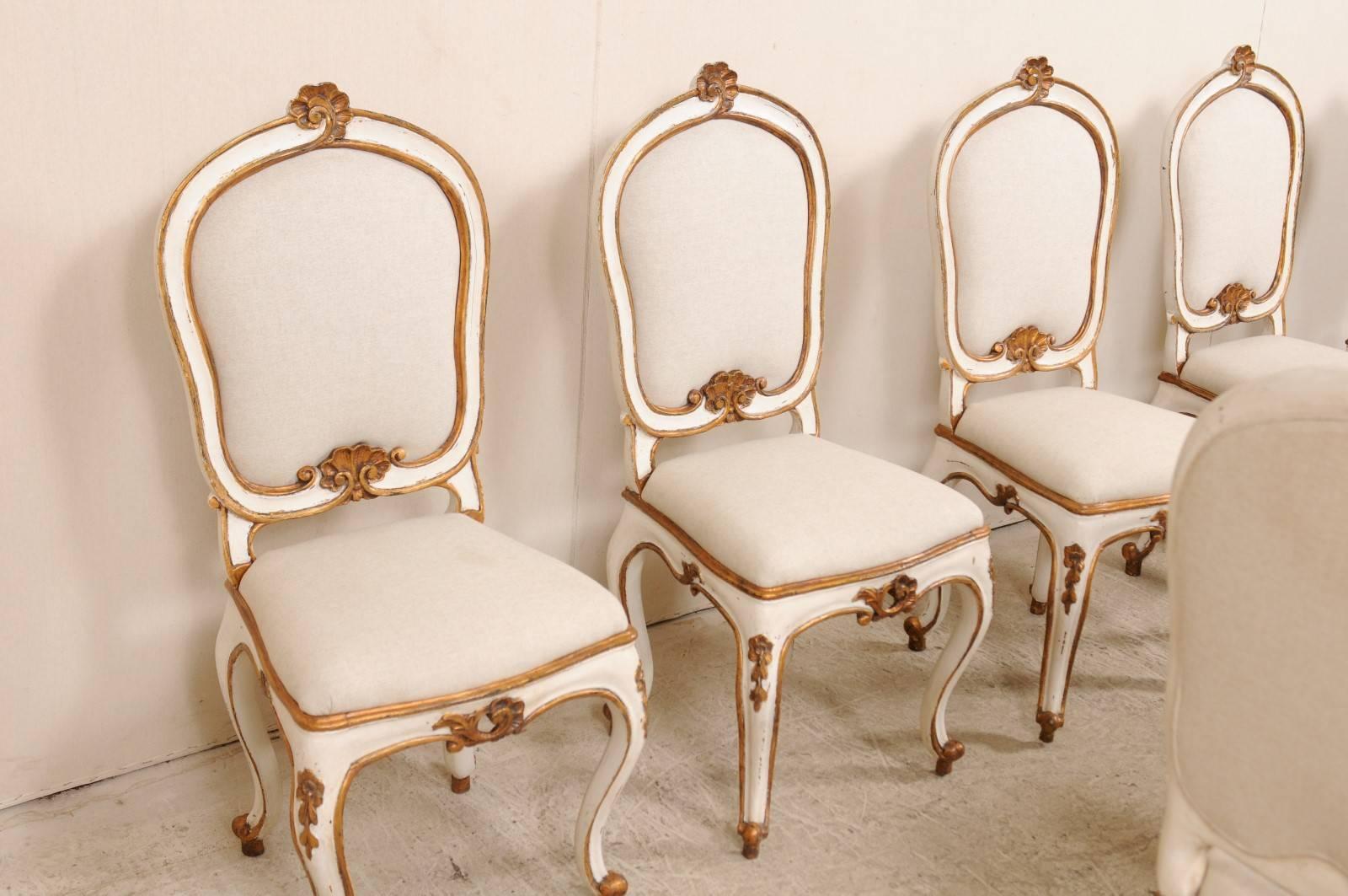 Set of Eight Italian Carved Wood Side Chairs with Stunning Deep Gold Trim 2