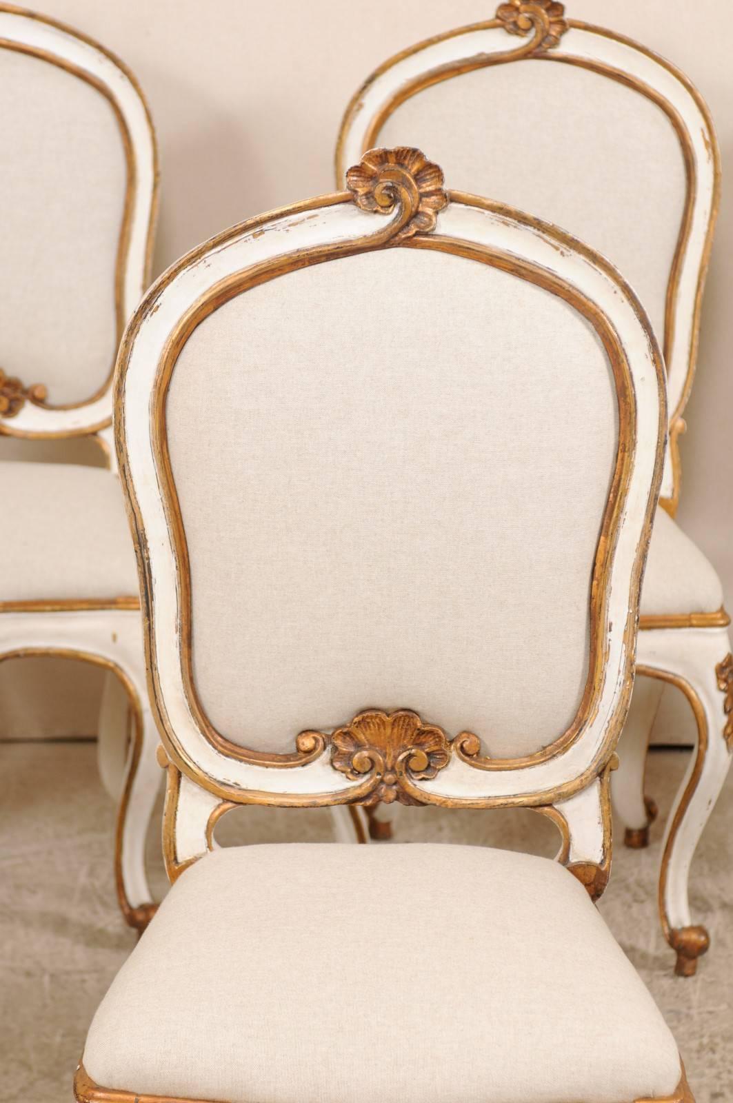 Set of Eight Italian Carved Wood Side Chairs with Stunning Deep Gold Trim 1