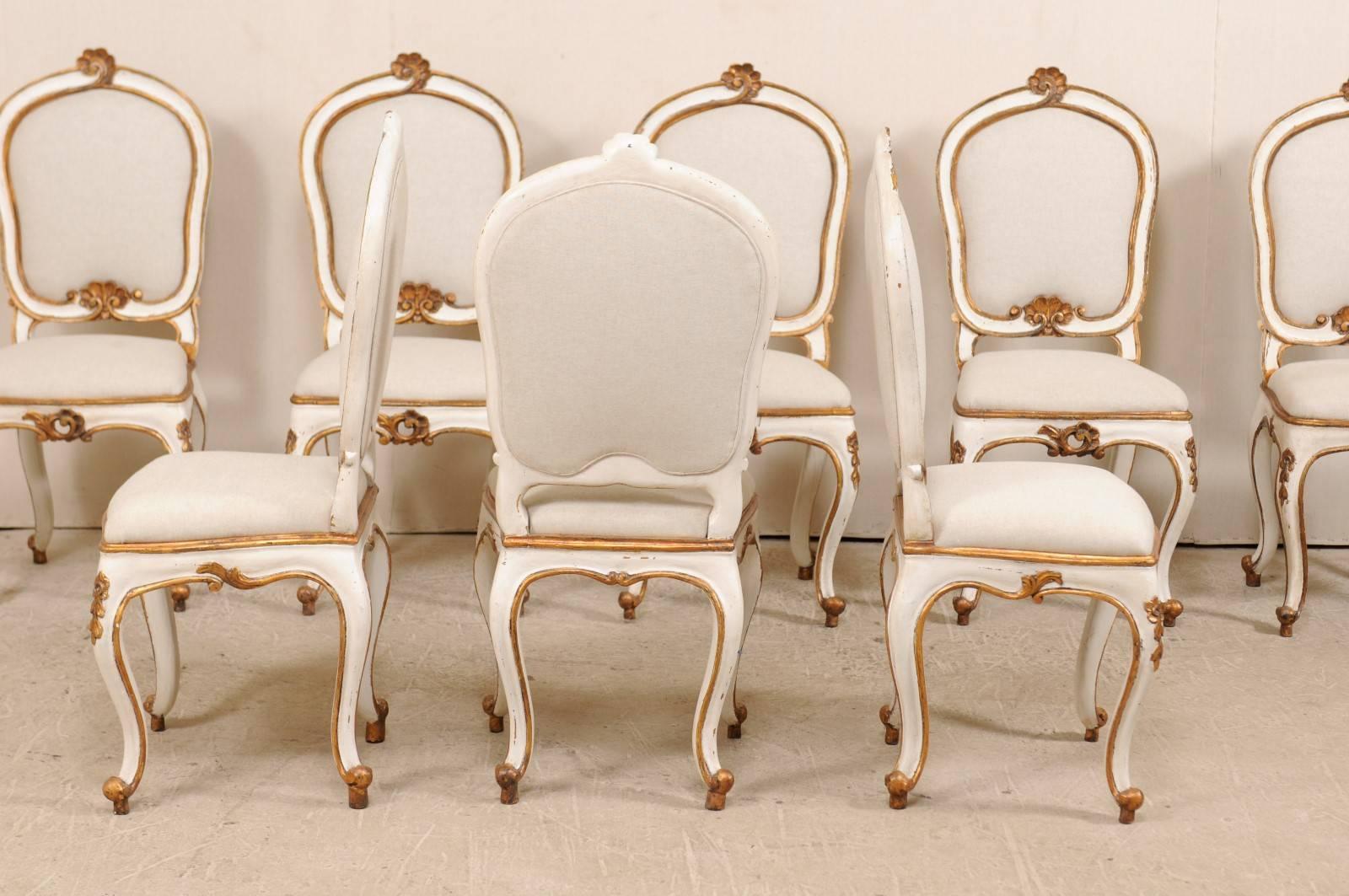 20th Century Set of Eight Italian Carved Wood Side Chairs with Stunning Deep Gold Trim