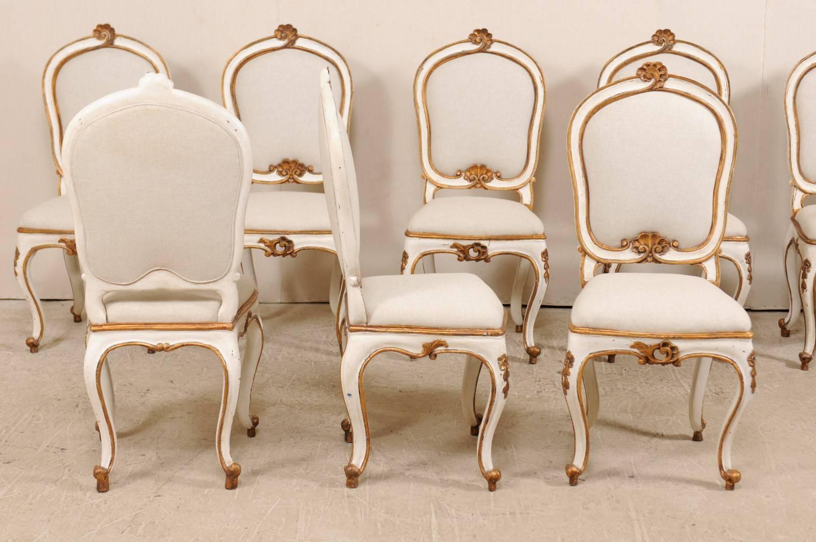Set of Eight Italian Carved Wood Side Chairs with Stunning Deep Gold Trim In Good Condition In Atlanta, GA