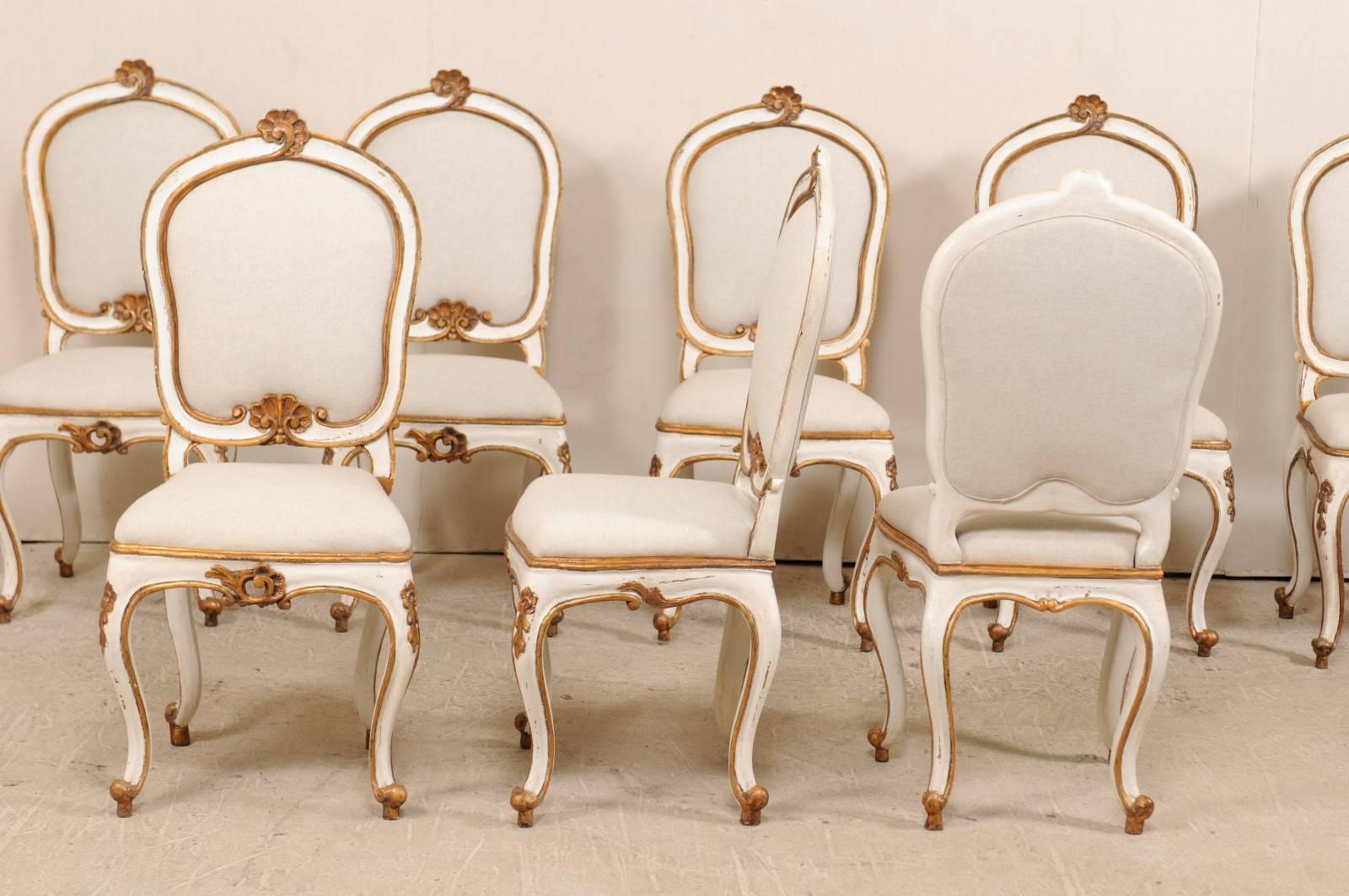 Set of Eight Italian Carved Wood Side Chairs with Stunning Deep Gold Trim 4