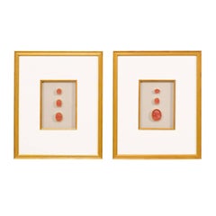 Rare Italian Early 20th Century Red Intaglios Set into a Pair of Gold Frames