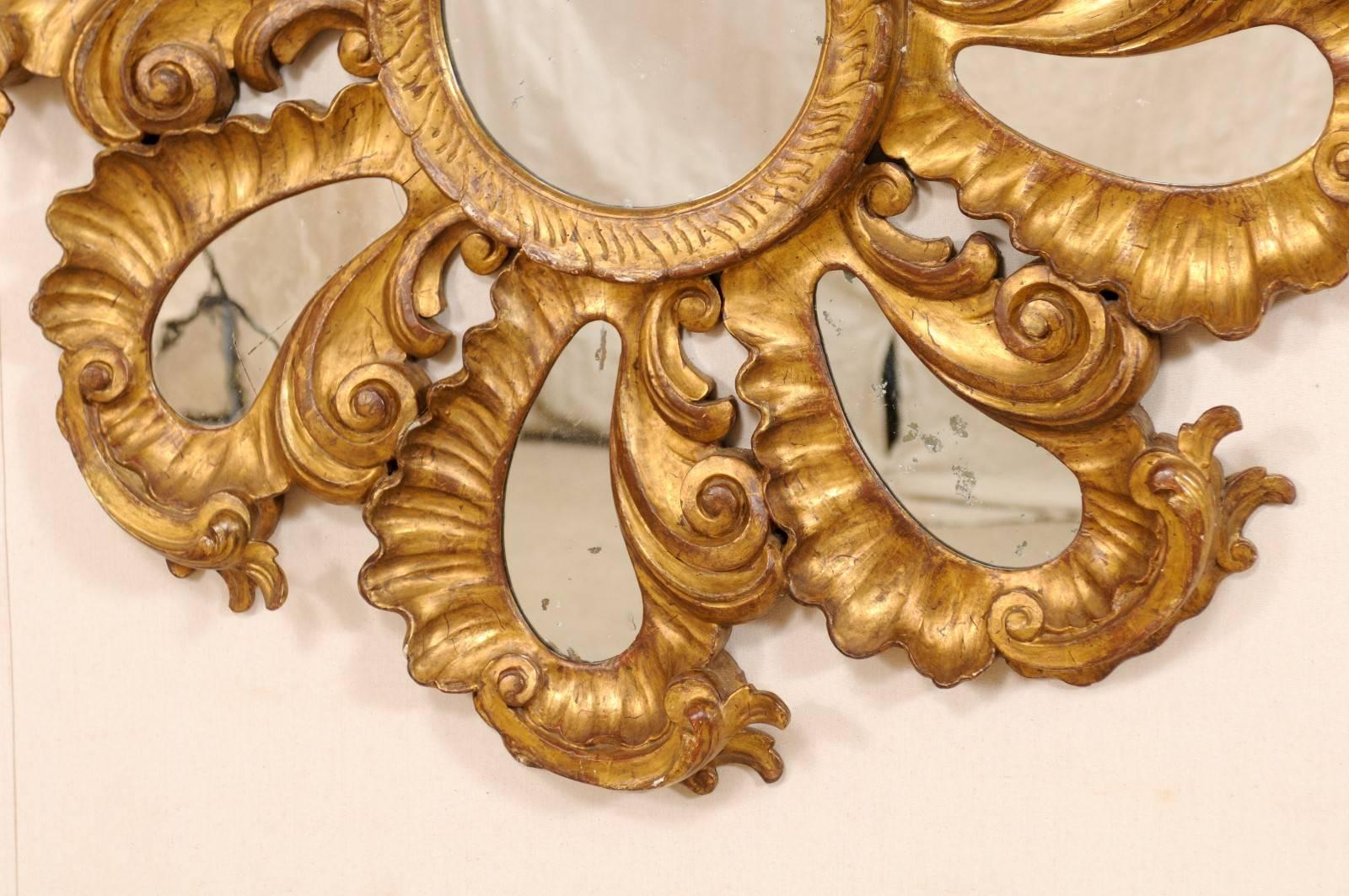 Exquisite Italian Vintage Carved Giltwood Circular Repeating Petal Wall Mirror 1