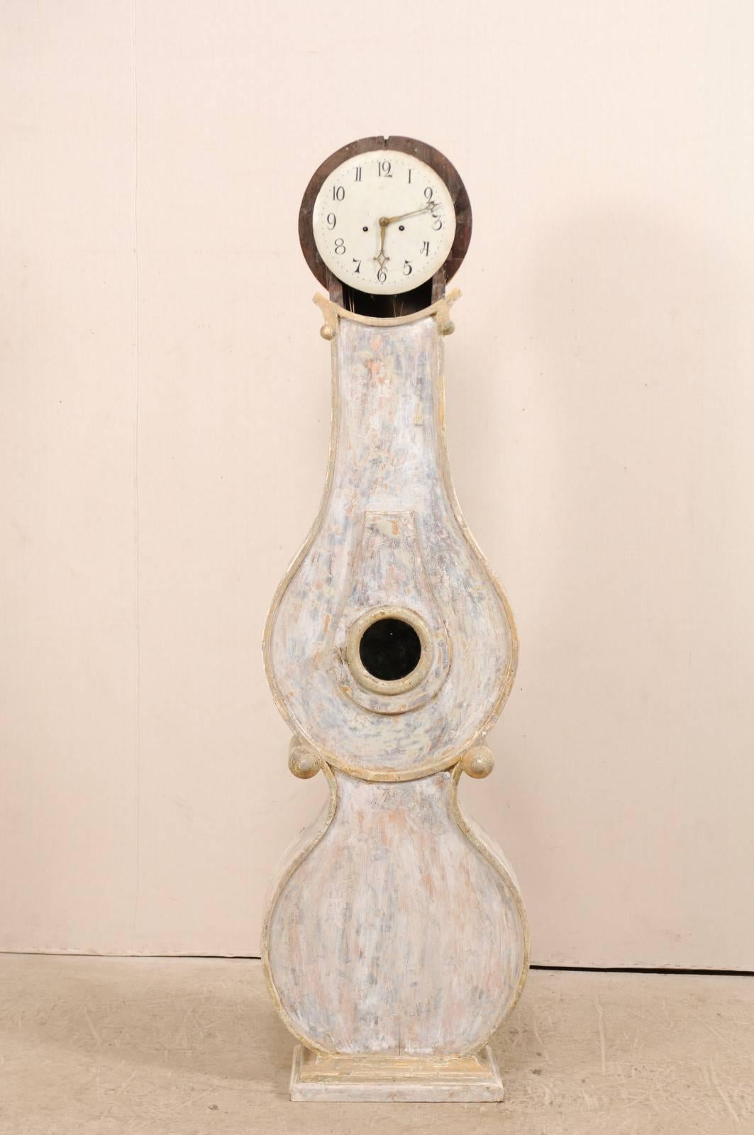 19th Century Swedish Fryksdahl Painted Wood Floor Clock with Scroll Accents 2
