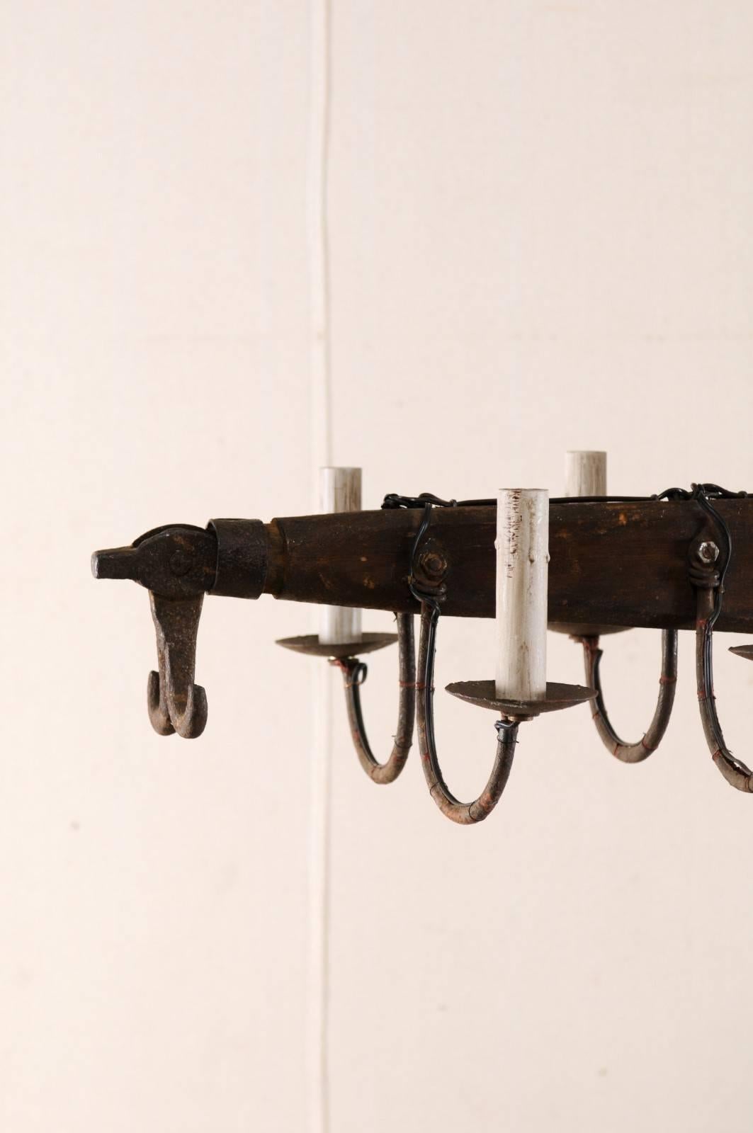 Metal French Linear 12-Light Iron Chandelier with Swag Arms, Mid 20th Century  For Sale