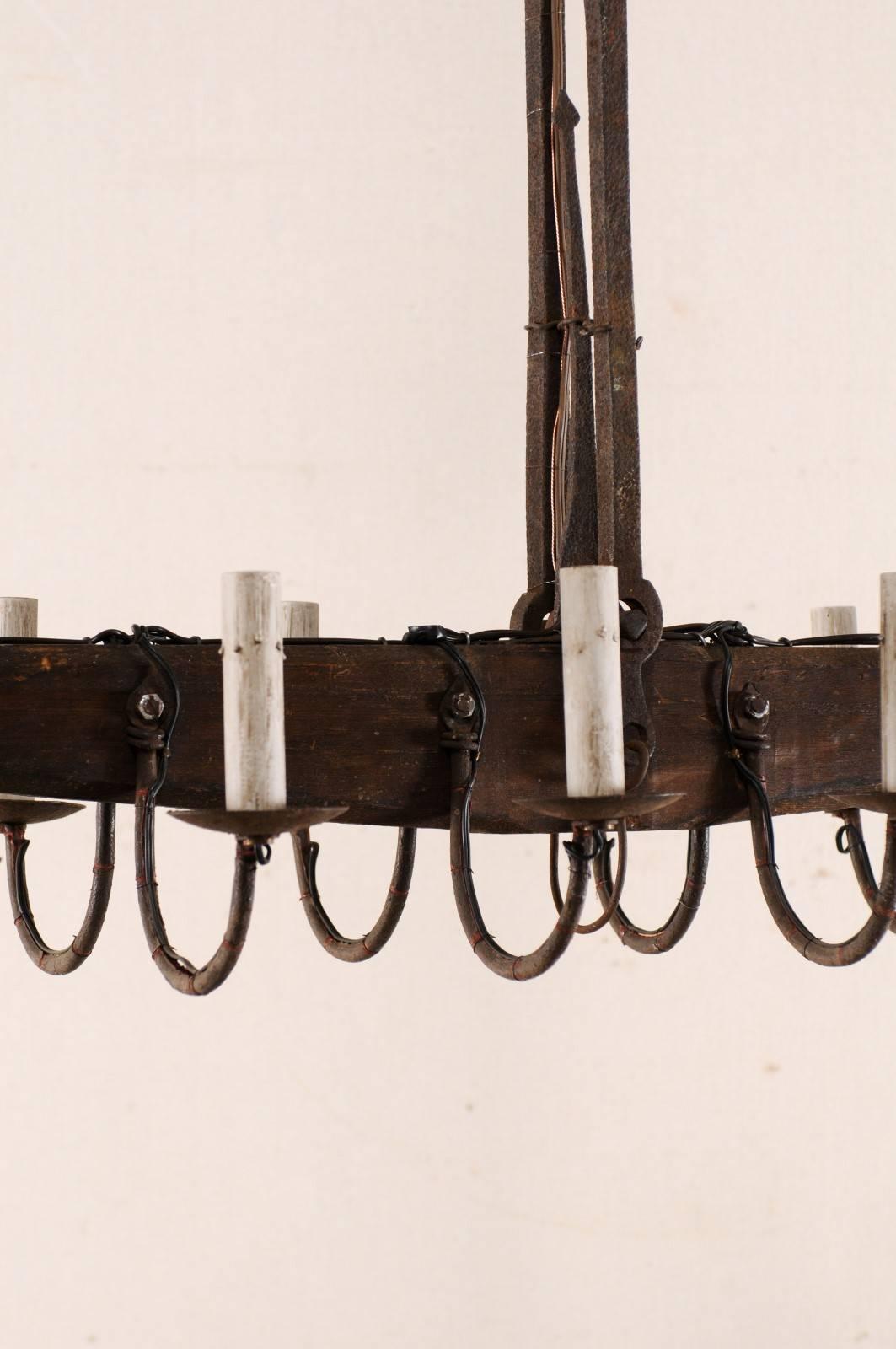 French Linear 12-Light Iron Chandelier with Swag Arms, Mid 20th Century  For Sale 1