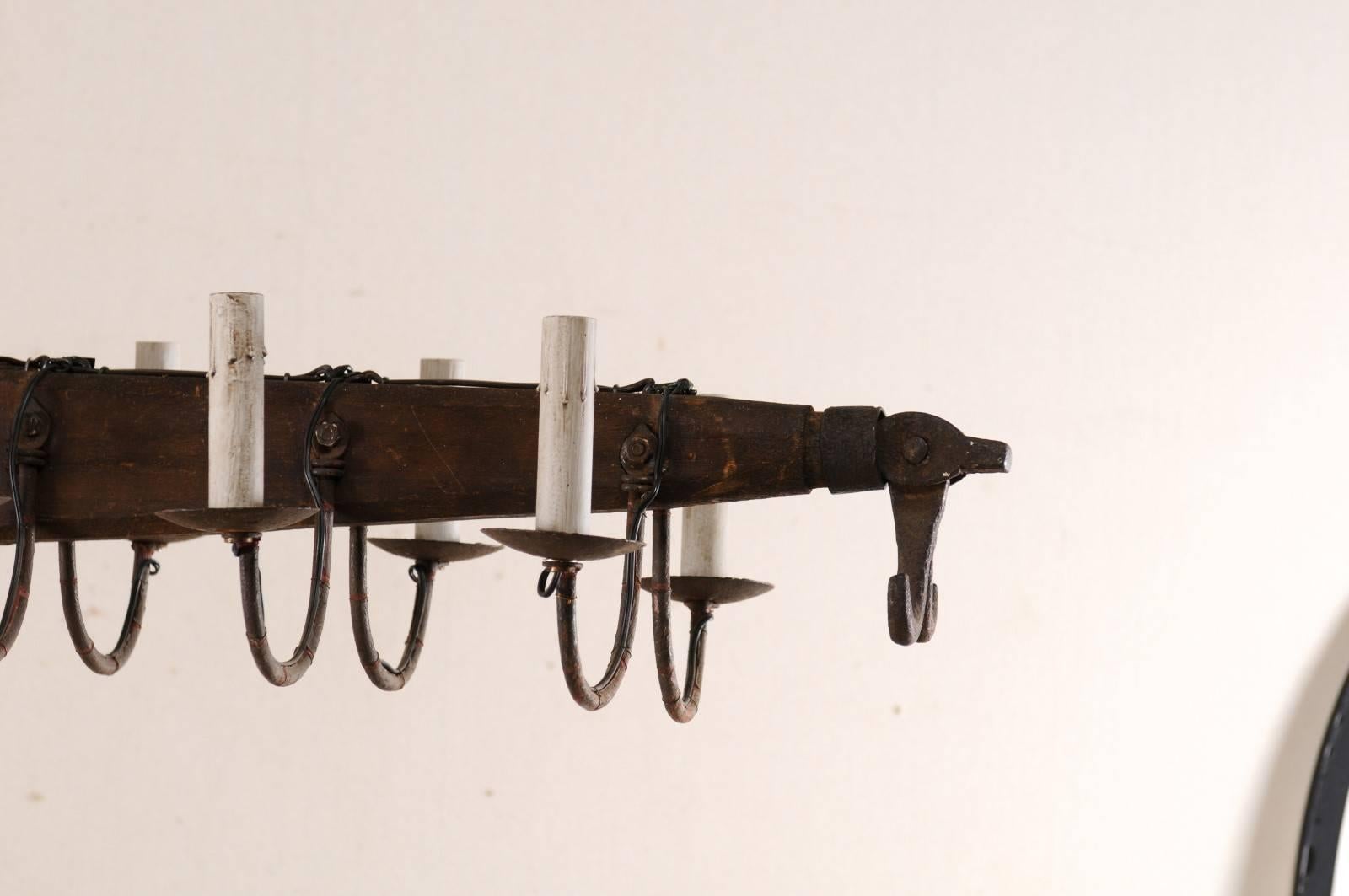 French Linear 12-Light Iron Chandelier with Swag Arms, Mid 20th Century  For Sale 2