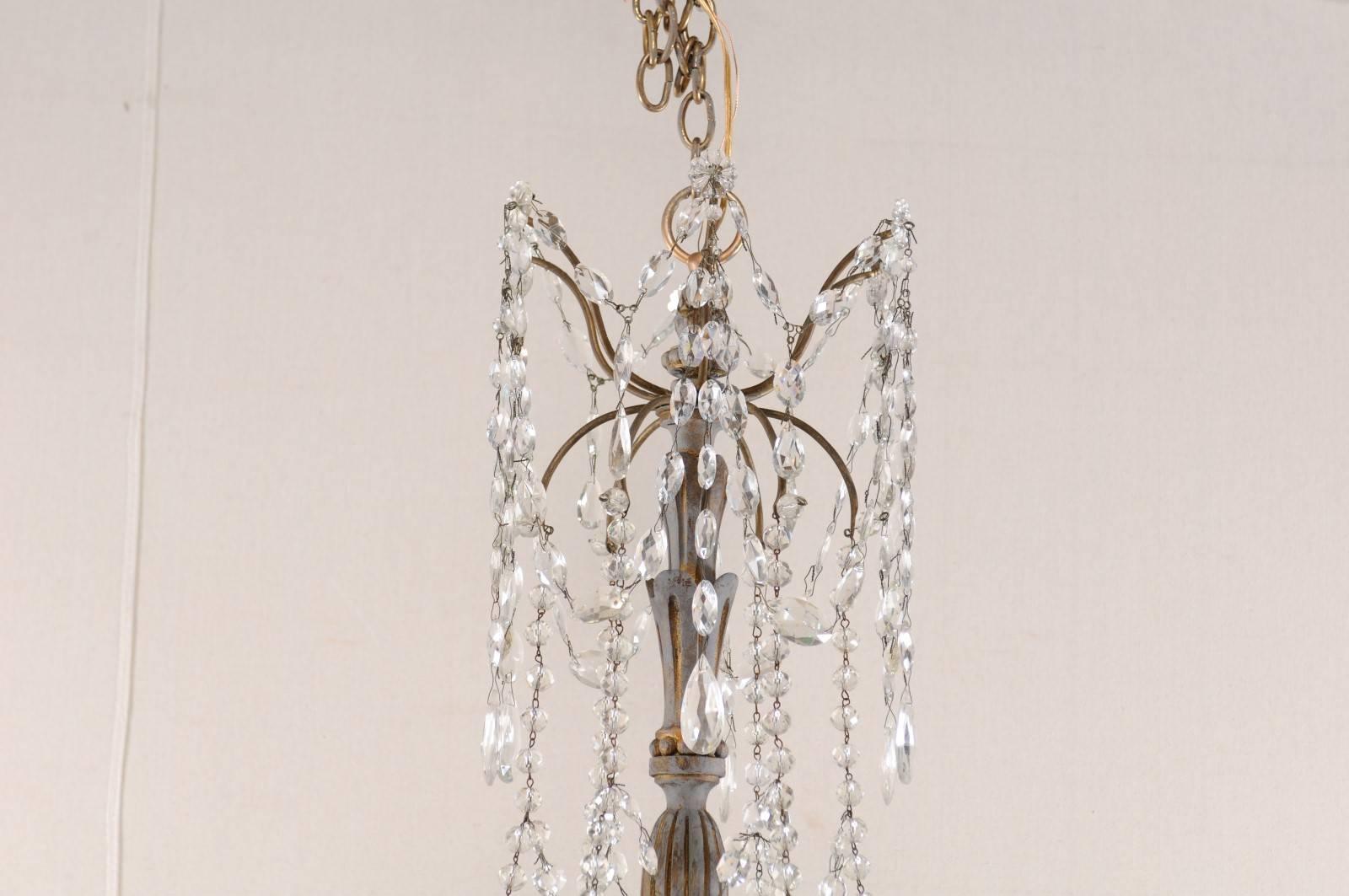 20th Century Italian Antique Crystal Six-Light Chandelier, Painted with Gilt Accents
