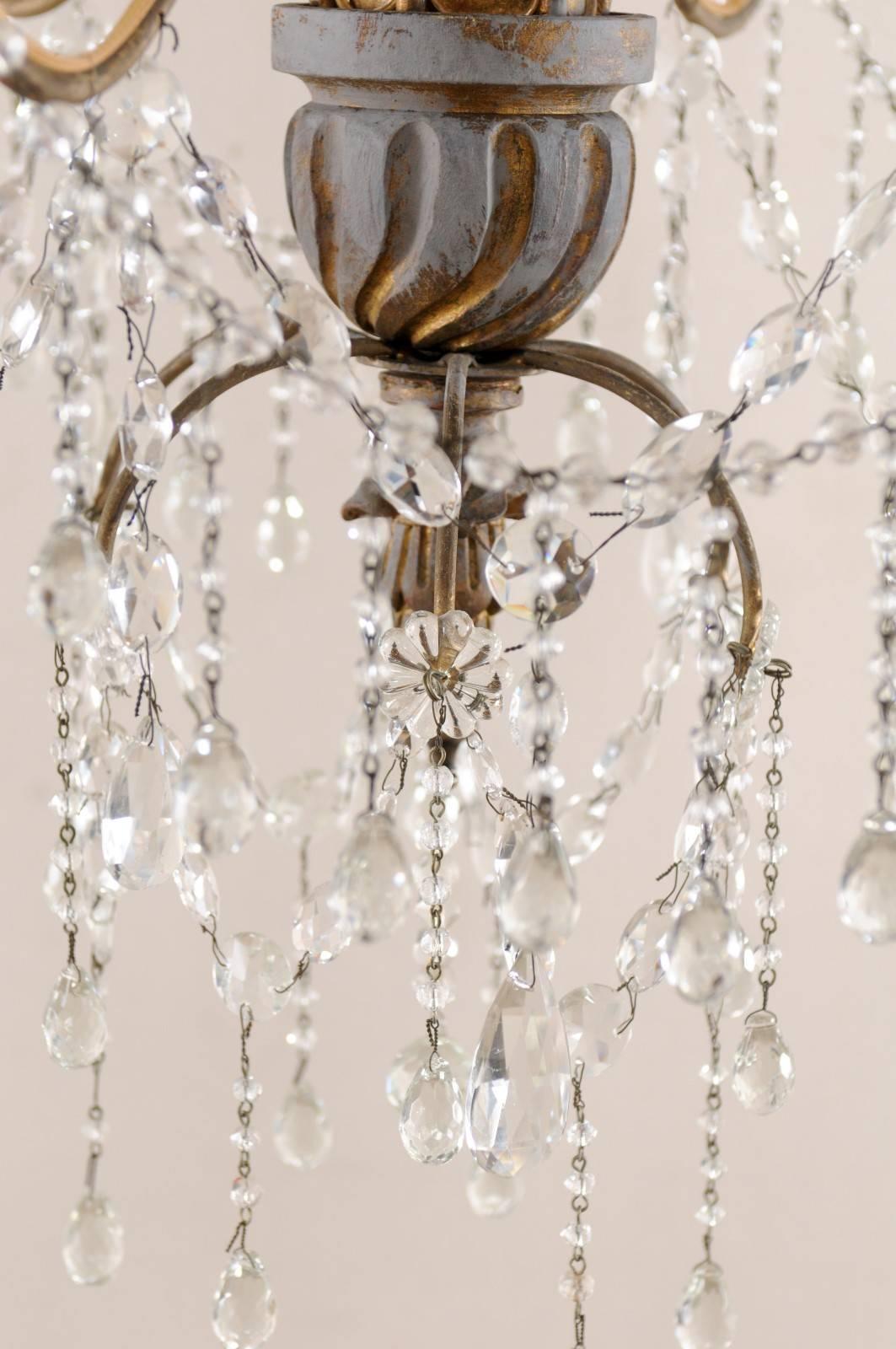 Italian Antique Crystal Six-Light Chandelier, Painted with Gilt Accents 3