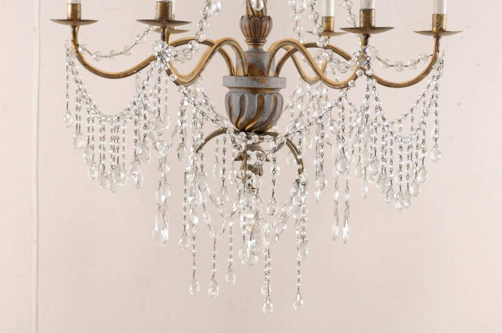 Italian Antique Crystal Six-Light Chandelier, Painted with Gilt Accents 4
