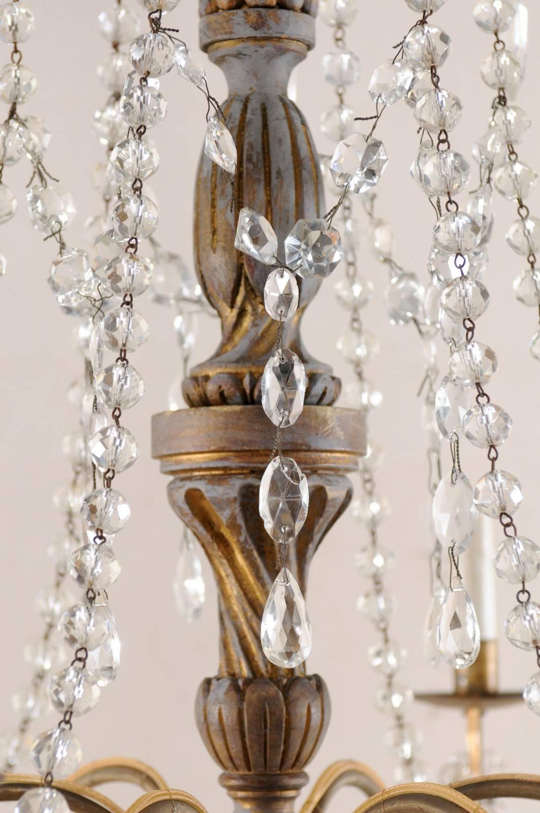Italian Antique Crystal Six-Light Chandelier, Painted with Gilt Accents In Good Condition In Atlanta, GA