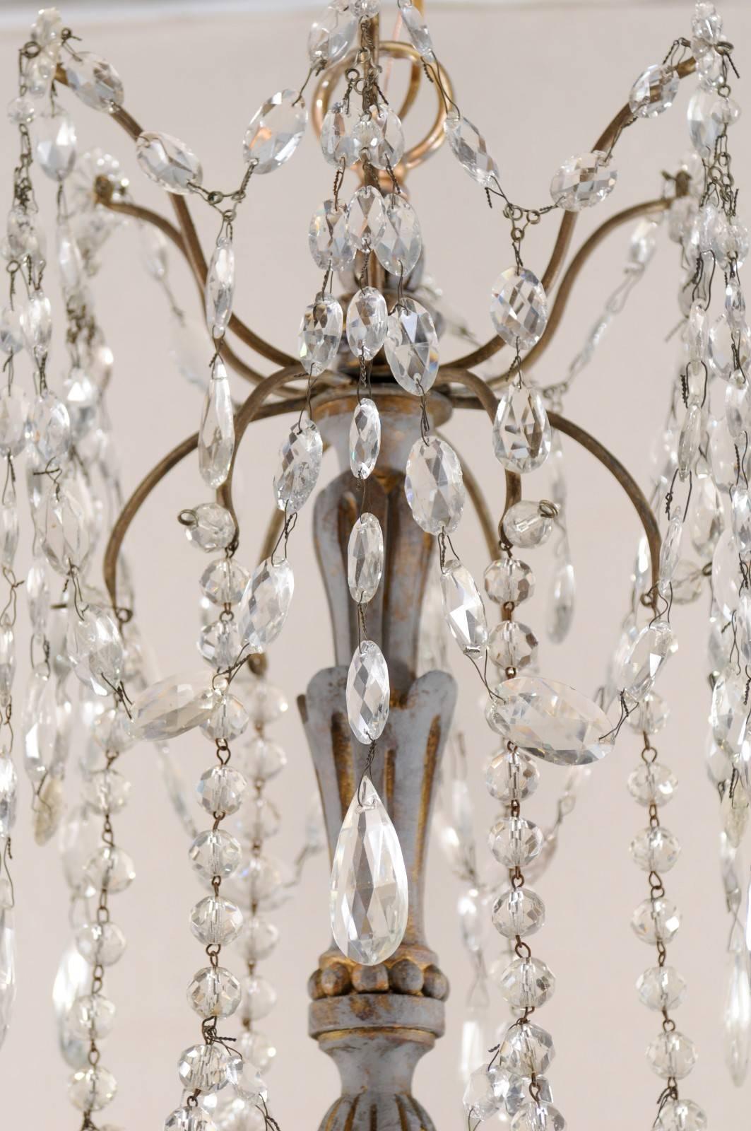 Italian Antique Crystal Six-Light Chandelier, Painted with Gilt Accents 1